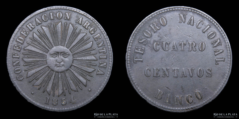 Argentina. Confederación. 4 Centavos 1854. Ceca Birmingham. Cobre; 35.0mm; 20.0g...