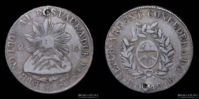 Argentina. La Rioja. 2 Reales 1843 B. Banderas Chicas. CJ 64.1