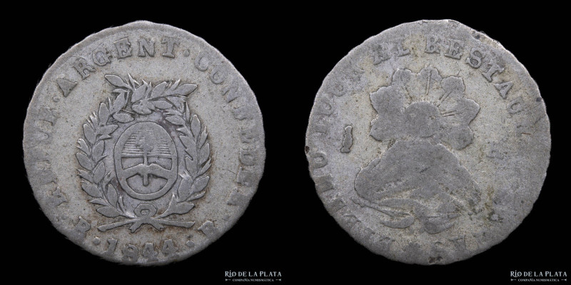 Argentina. La Rioja. 1/2 Real 1844 Rosas. Reverso medalla. AG.875; 16.0mm; 1.64g...