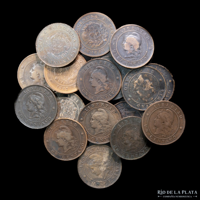 Argentina. Lote x18. 1 Centavo 1883 a 1894. Las piezas de 1 Centavo son muy esca...