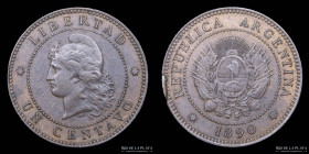 Argentina. 1 Centavo 1890. Error. Con descantillado. CJ 45