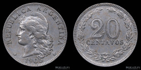 Argentina. 20 Centavos 1905. CJ 56