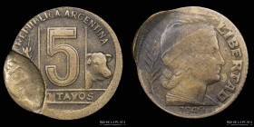 Argentina. Error. 5 centavos 1949. Brockage.
