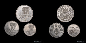 Argentina. 1000, 2000 y 3000 Pesos 1978. Mundial. Plata