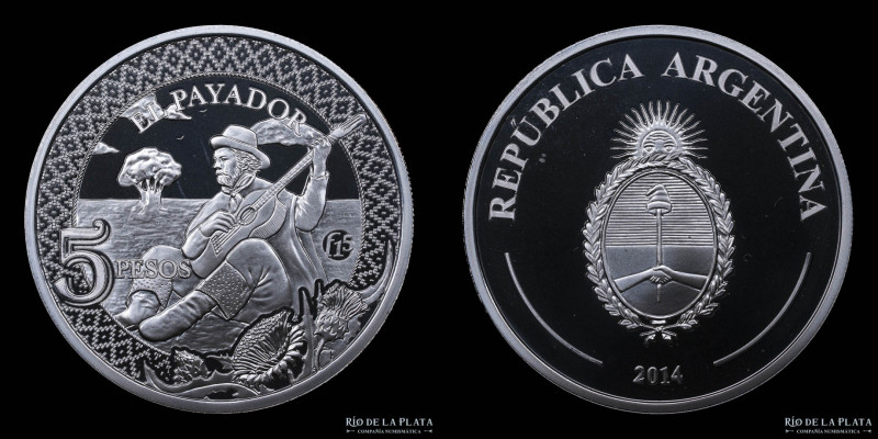 Argentina. 5 Pesos 2014. Fabulosos 15 Payador. AG.900; 33.0mm, 13.50g. KM181; CJ...