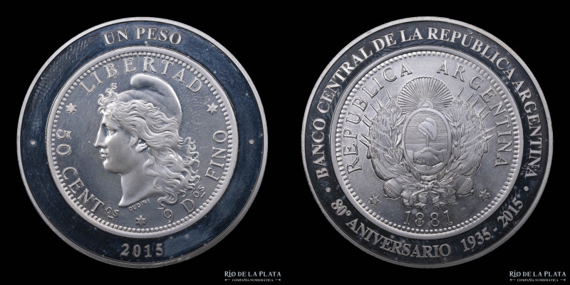 Argentina. 1 Peso 2015. 80 Aniversario del Banco Central de la República Argenti...