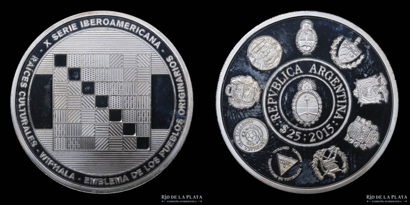 Argentina. 25 Pesos 2015. X Serie Iberoamericana: Whipala flag. AG.900; 33.0mm, ...