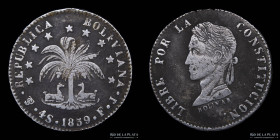 Bolivia. 4 Soles 1859 FJ. V invertida. KM123.3