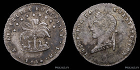 Bolivia. 1/2 Sol 1854 MJ. A invertida. Bolivar. KM127