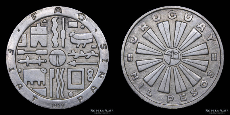 Uruguay. 1000 Pesos 1969 F.A.O. AG.900; 37.0mm; 25.00g. KM55 (XF) 

Estimate: ...
