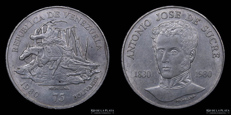 Venezuela. 75 Bolivares 1980. 50° Aniversario de la Muerte de Antonio Jose Sucre...