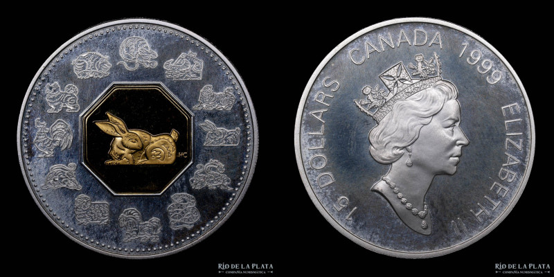 Canadá. 15 Dollars 2000. Año Lunar Chino. Conejo. AG.925; 40mm; 34g. KM331 (UNC)...