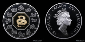 Canada. 15 Dollars 2001. Año Lunar Chino. Serpiente. KM415
