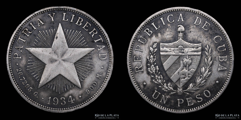 Cuba. 1 Peso 1934. AG.900; 38.0mm; 26.62g. KM15.2 (XF+)

Estimate: USD 60 - 90