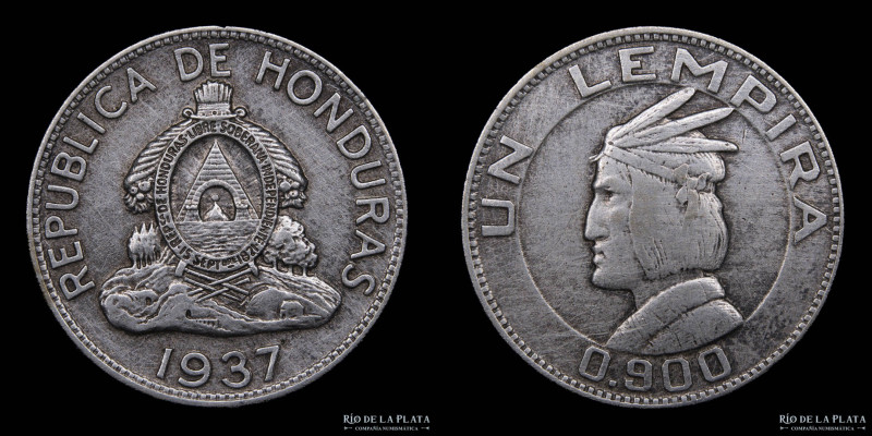 Honduras. 1 Lempira 1937. AG.900; 31.0mm; 12.45g. KM75 (VF)

Estimate: USD 15 ...