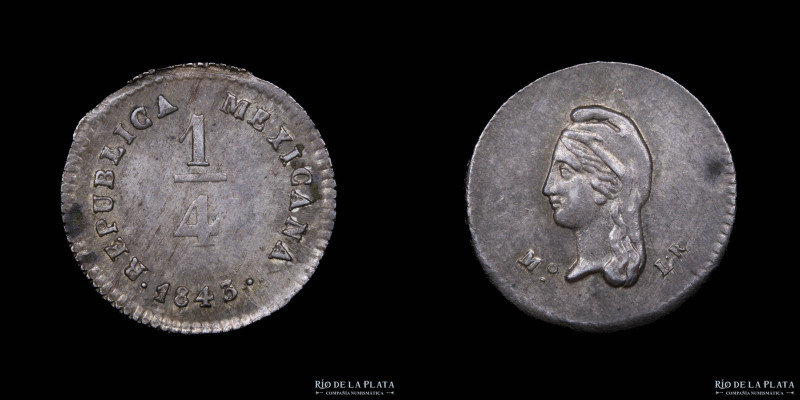 México. 1/4 de Real 1843 Mo LR. AG.903; 14.0mm; 0.83g. KM368.6 (XF)

Estimate:...