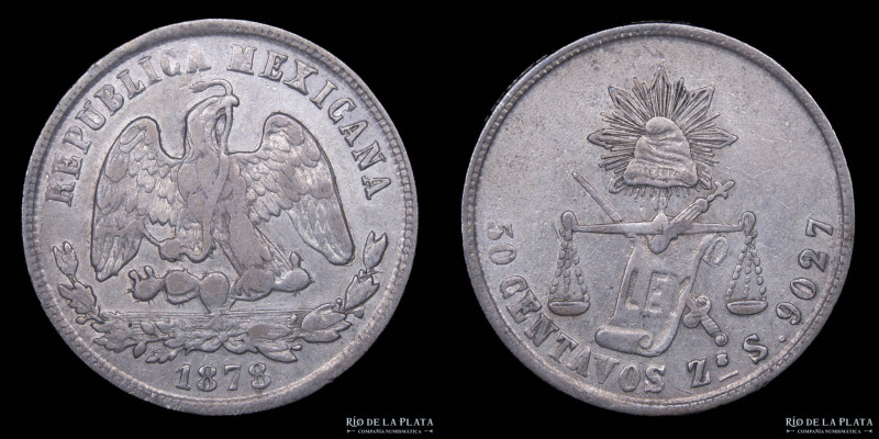 México. 2º República. 50 Centavos 1878 Zs. AG.903; 30.0mm; 13.32g. KM407.8 (XF)...