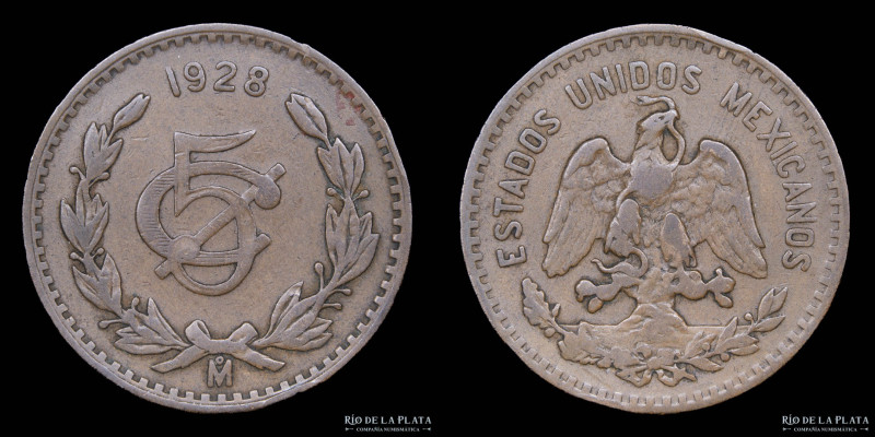 México. 5 Centavos 1928 M. Cobre; 28.00mm; 8.86g. KM422 (VF)

Estimate: USD 15...