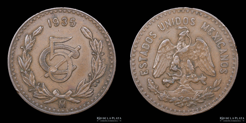 México. 5 Centavos 1935 Mo. Cobre; 28.00mm; 8.96g. KM422 (VF)

Estimate: USD 1...
