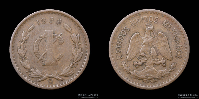 México. 1 Centavo 1938. Bronce; 19.5mm; 2.99g. KM415 (VF+)

Estimate: USD 10 -...