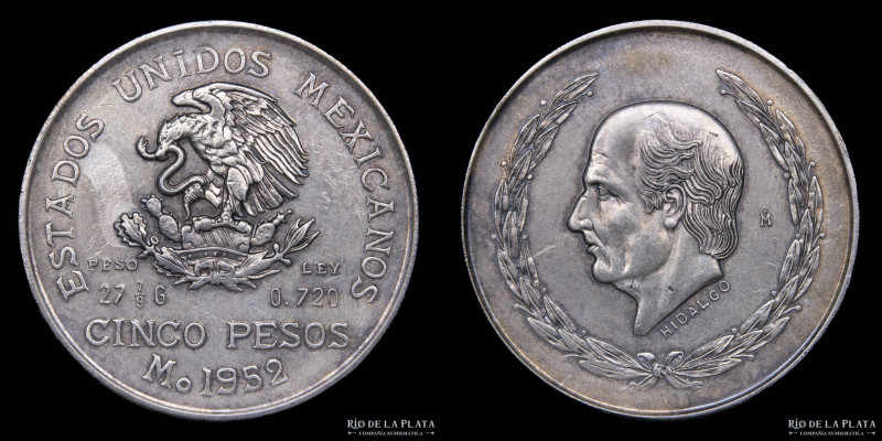México. 5 Pesos 1952. Hidalgo. AG.720; 40mm; 27.76g. KM467 (VF)

Estimate: USD...