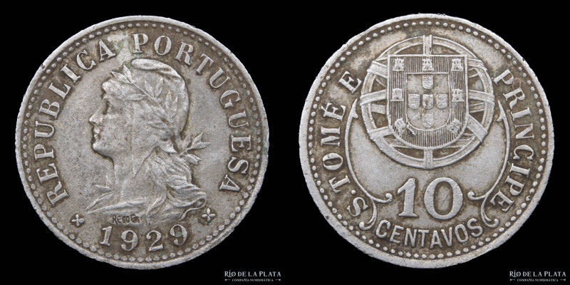 Santo Tomé y Príncipe (Colonia Portuguesa) 10 Centavos 1929. Cu-Ni; 20.0mm; 2.25...