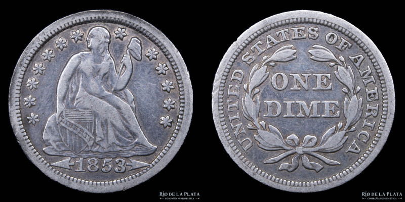 USA. Dime 1853. Seated Liberty. AG.900; 17.9mm; 2.42g. KM76 (F+)

Estimate: US...