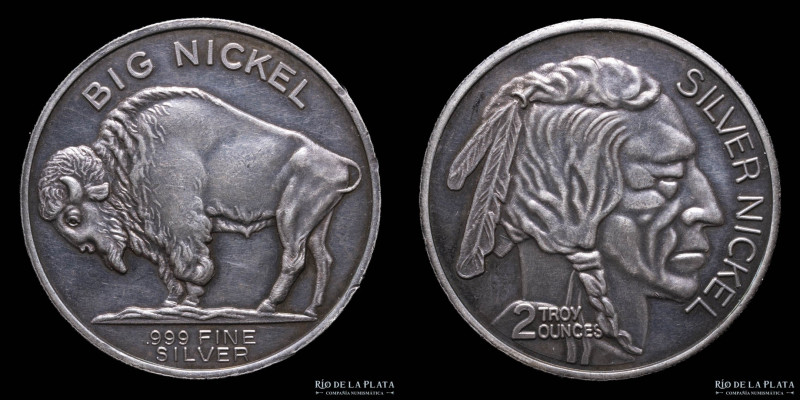 USA. Big Nickel. 2 Onzas troy. AG.999; 47mm; 62.32g. (XF)

Estimate: USD 40 - ...
