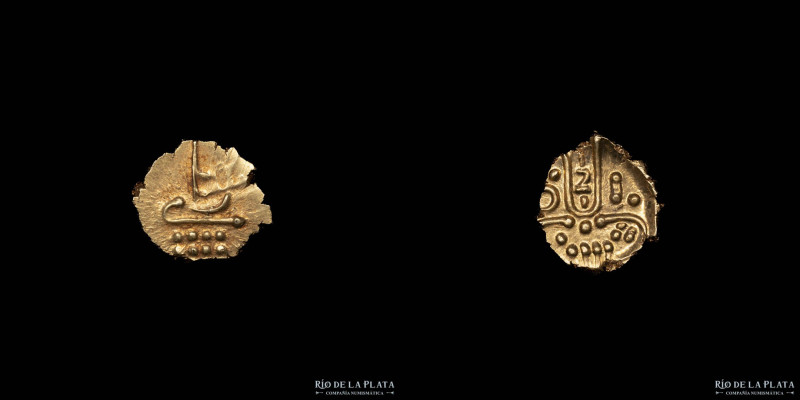 Cochin (India Danesa) Fanam de oro, Siglos XVII-XVIII. AV; 8.0mm; 0.37g. A: Figu...