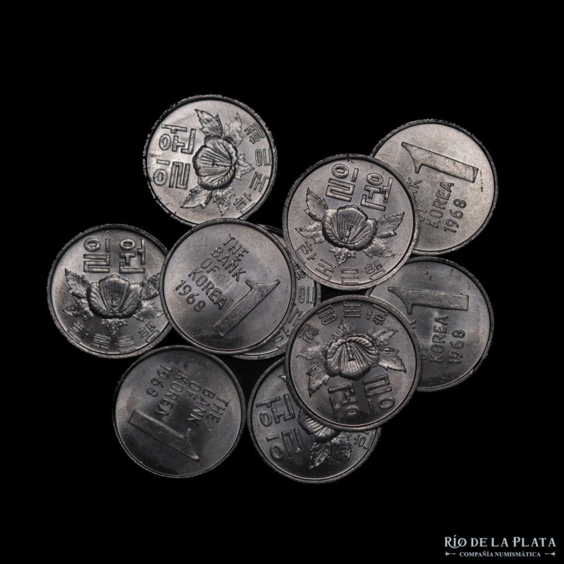 Korea del Sur. Lote x10. 1 Won 1968. Aluminio; 17mm; 0.72g. KM4a (VF+)

Estima...