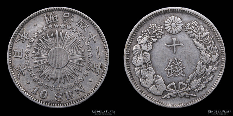 Japón. Meiji (1867-1912) 10 Sen 1908. Plata; 17.0mm; 2.25g. KMY29

Estimate: U...