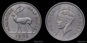 Mauricio. 1/2 Rupee 1951. KM28