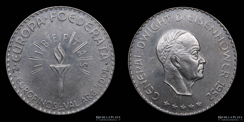 Europa. 2 1/2 Europinos 1952. Gral. Eisenhower Plata. AG.900; 29mm; 12.57g. KMX1...
