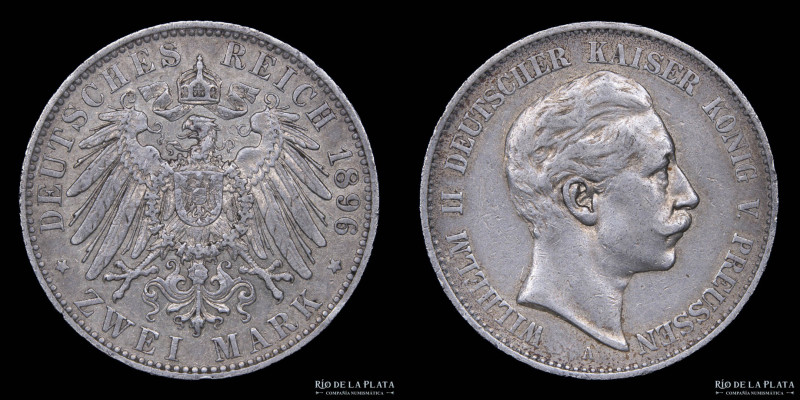Estados Alemanes. Prusia. Wilhem II (1888-1918) 2 Mark 1896 A (Berlin) AG.900; 2...