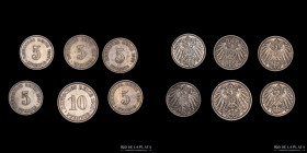 Alemania. Lote x6. 10 y 5 Pfennig 1900 a 1907. Buenos grados