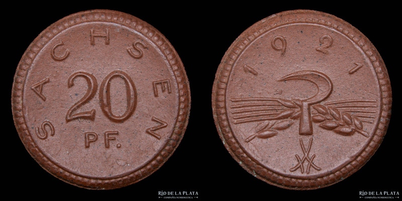Alemania. Weimar. Notgeld Porcelana 20 Pfennig 1921. Sachsen. 19.0mm; 1.83g. Men...