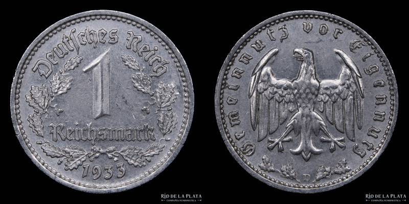 Alemania. 1 Reichsmark 1933 F. Cu-Ni; 23.0mm; 4.81g. KM78 (AU)

Estimate: USD ...