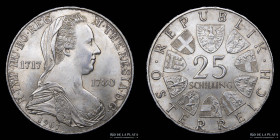 Austria. 25 Schilling 1967. Conmemorativo Maria Theresa. KM2901