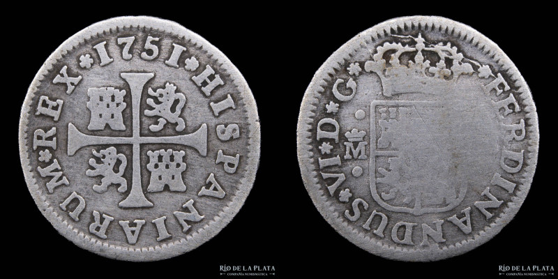 España. Fernando VI (1746-1759) 1/2 Real 1751 M. Ceca de Madrid. AG.833; 16.0mm;...
