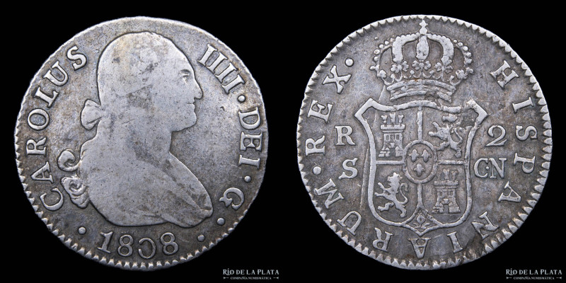 España. Carlos IV. 2 Reales 1808 SCN. AG.806; 26mm; 5.63g. KM430.2; CAL 1071. (V...