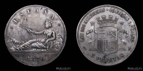 España. Gob. Provisional. 5 Pesetas 1870. KM655