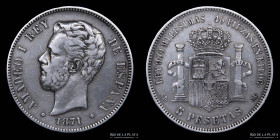España. Amadeo I. 5 Pesetas 1871. KM666