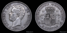 España. Amadeo I. 5 Pesetas 1871. KM666