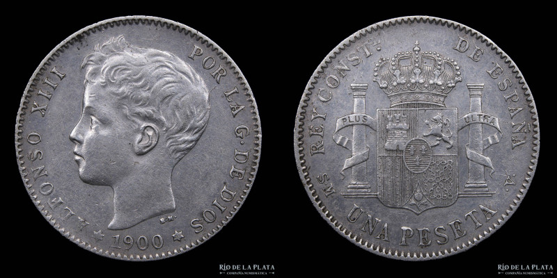 España. Alfonso XIII (1886-1931) 1 Peseta 1900. AG.835; 23.0mm; 4.86g. KM706 (VF...