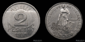 España. Consejo de Asturias y Leon 2 Pesetas 1937. KM3