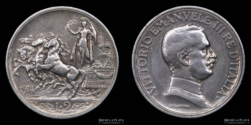 Italia (Reino) Vittorio Emanuele III (1900-1946) 2 Lire 1914 R. AG.835; 26.5mm; ...