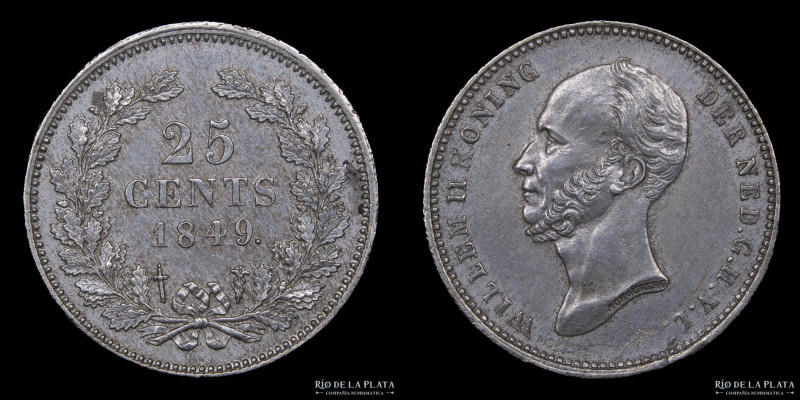 Holanda. Países Bajos. 25 Cents 1849. AG.640; 19mm; 3.6g. KM76. Defecto de cospe...