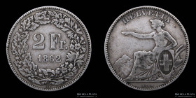Suiza. 2 Francos 1862. KM10a