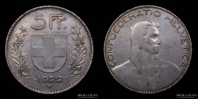 Suiza. 5 Francs 1922 B. KM37