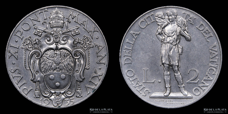 Vaticano. Pio XI (1922-1939) 2 Lire 1935. Niquel; 29.0mm; 10.10g. KM6 (XF)

Es...